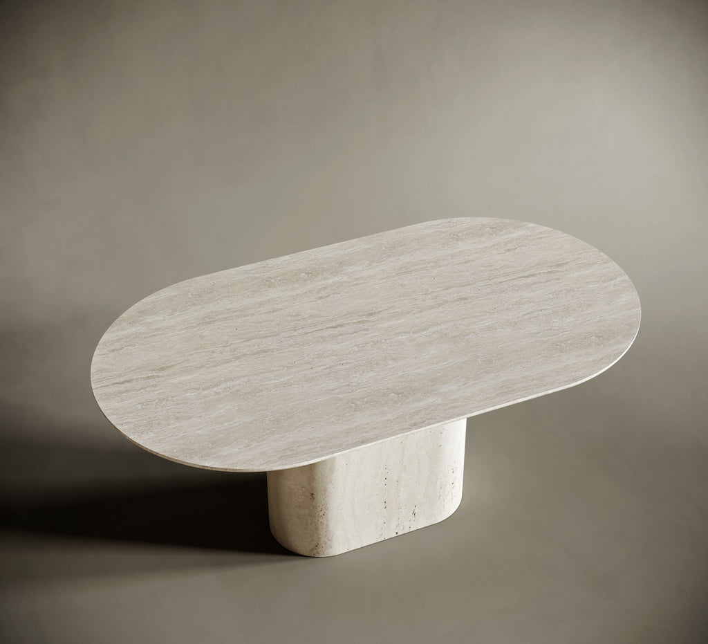 Oval Travertine Dining Table - Oval Block Leg