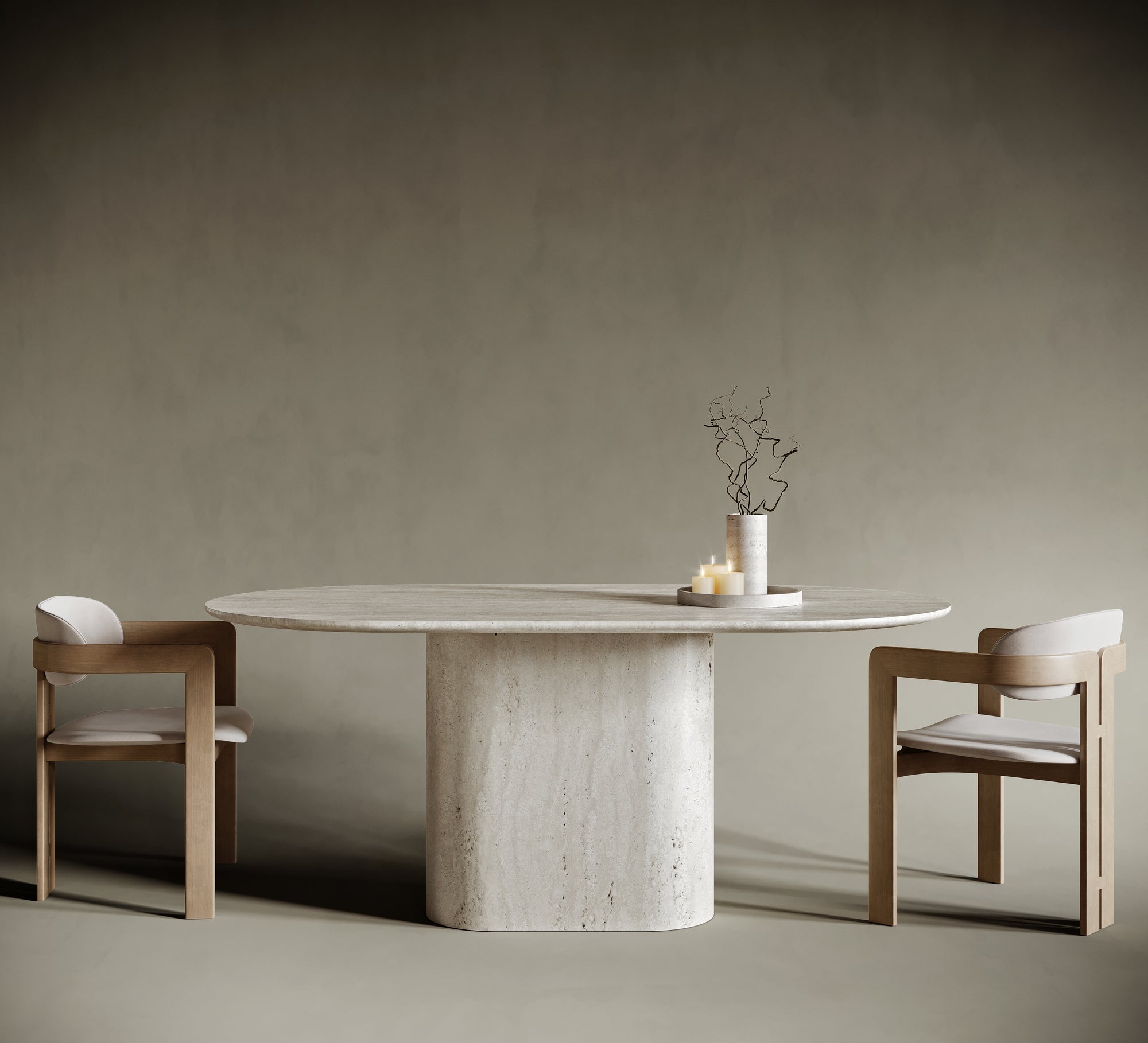 Oval Travertine Dining Table - Oval Block Leg