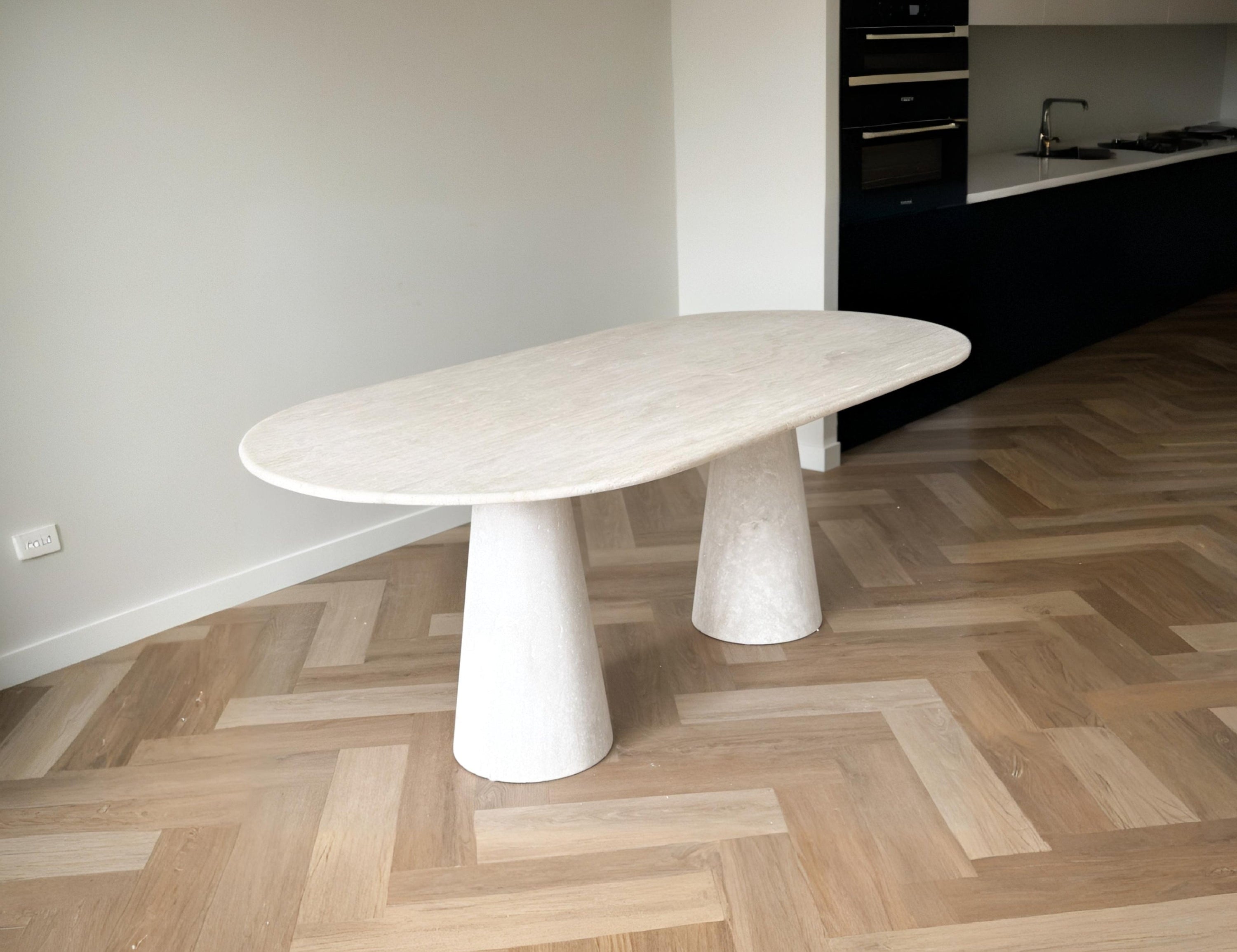 Oval Travertine Dining Table - Conical Legs
