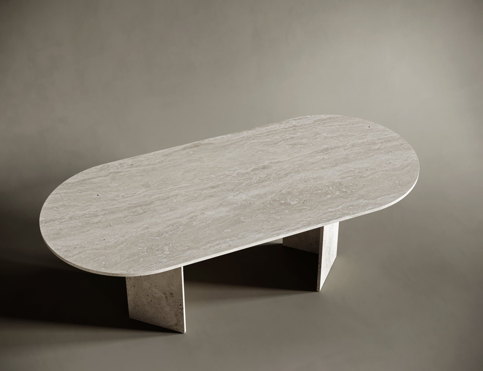 Oval Travertine Dining Table - V Legs