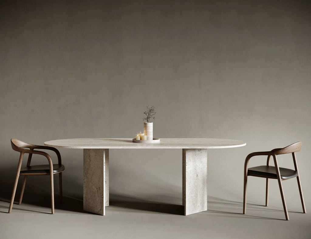 Oval Travertine Dining Table - V Legs