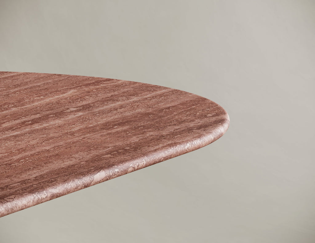 Red Travertine Oval Dining Table - Cylindrical Legs