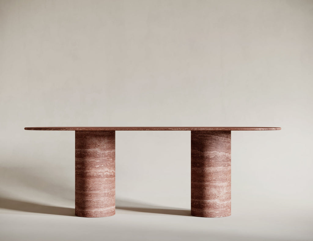 Red Travertine Oval Dining Table - Cylindrical Legs