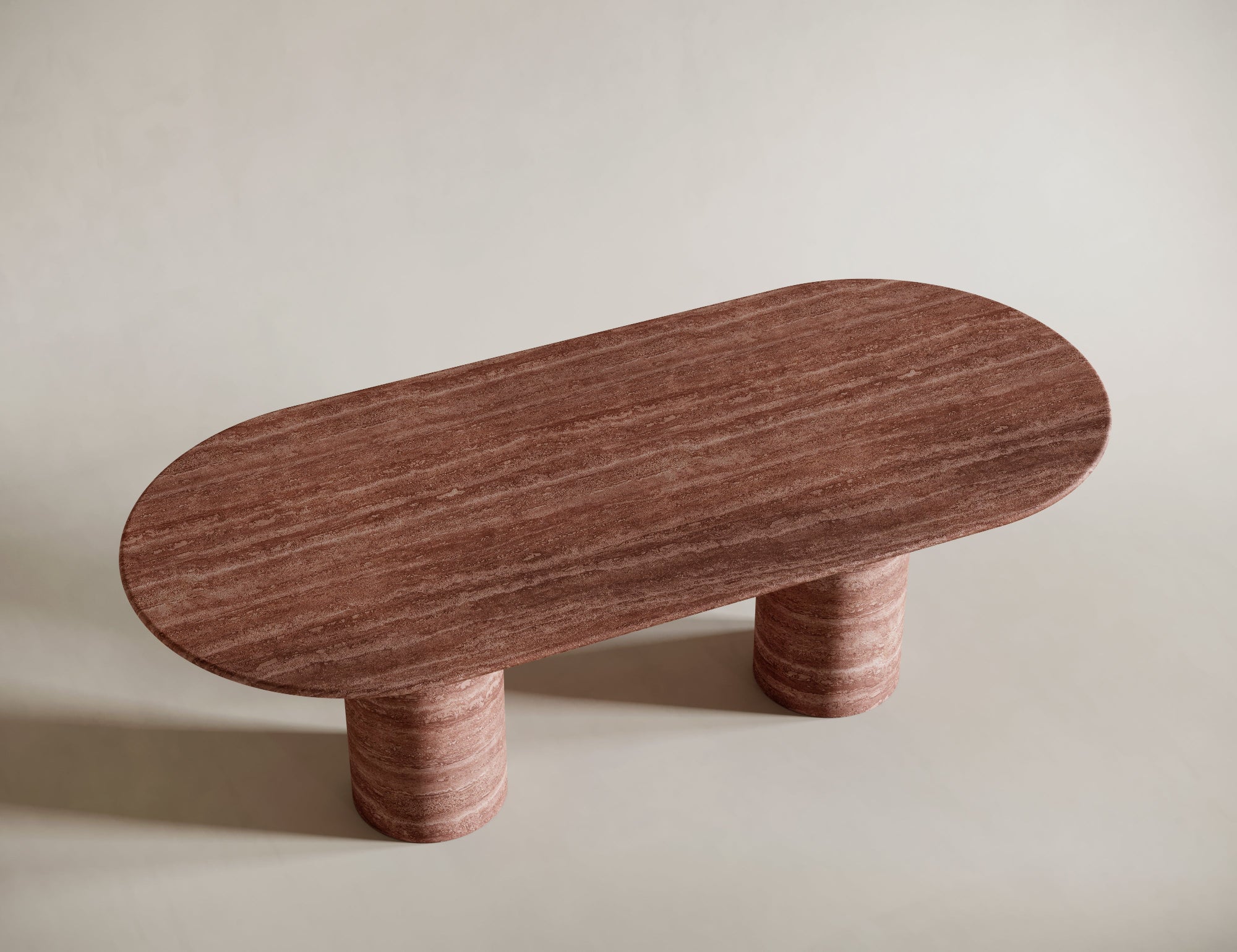 Red Travertine Oval Dining Table - Cylindrical Legs