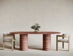 Red Travertine Oval Dining Table - Cylindrical Legs