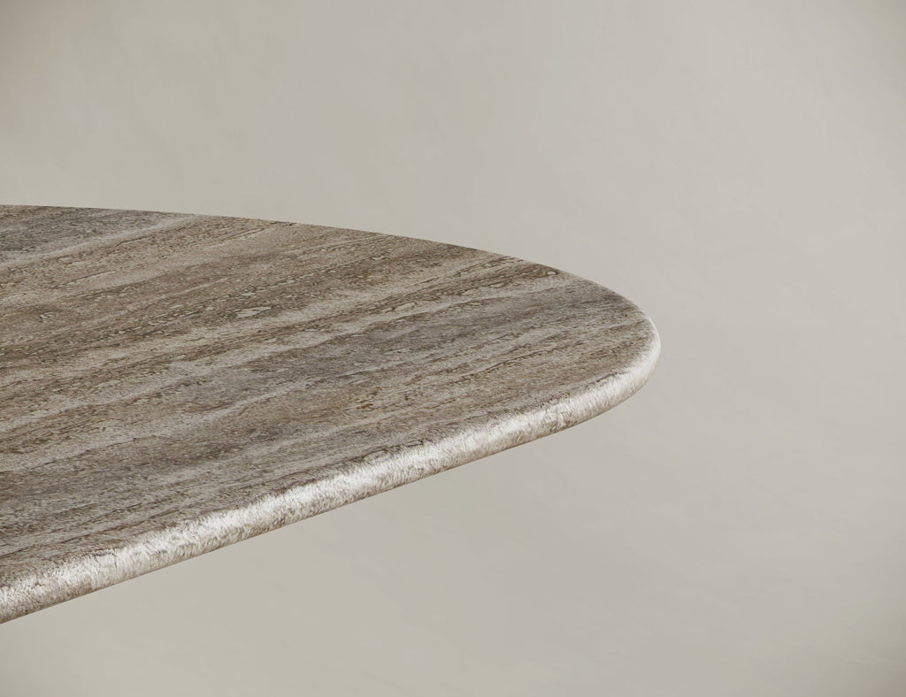 Silver Travertine Oval Dining Table - Cylindrical Leg