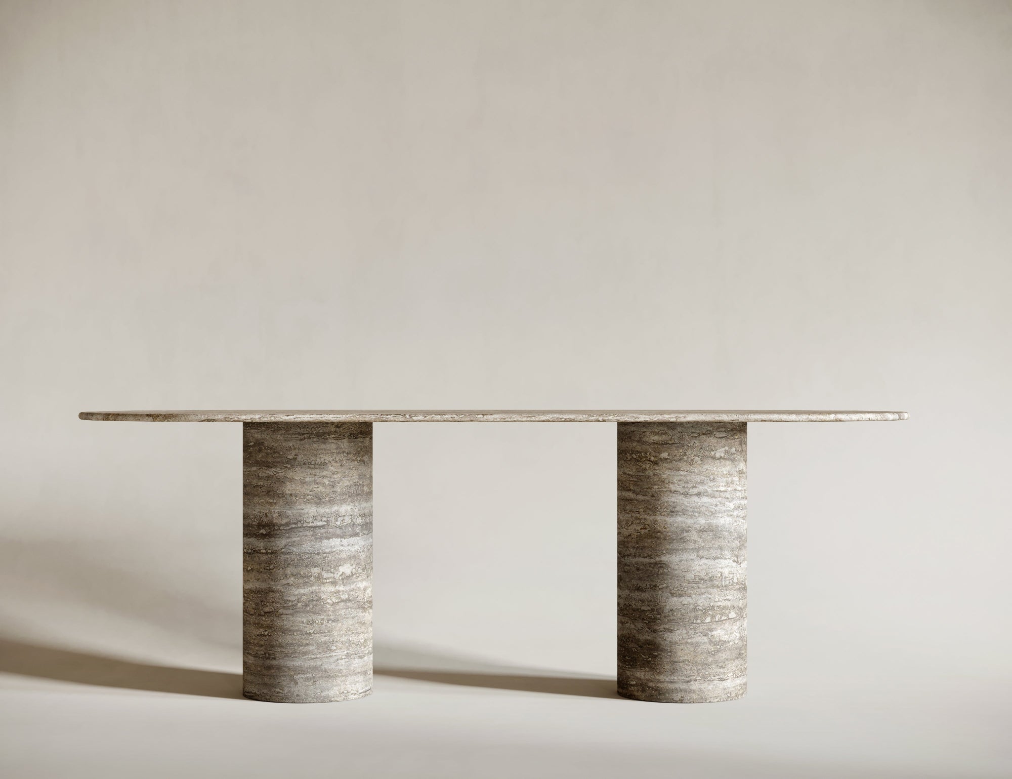 Silver Travertine Oval Dining Table - Cylindrical Leg