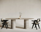 Silver Travertine Oval Dining Table - Cylindrical Leg