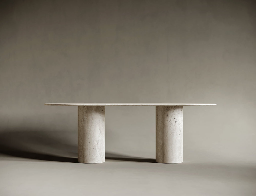 Oval Travertine Dining Table - Cylindrical Legs