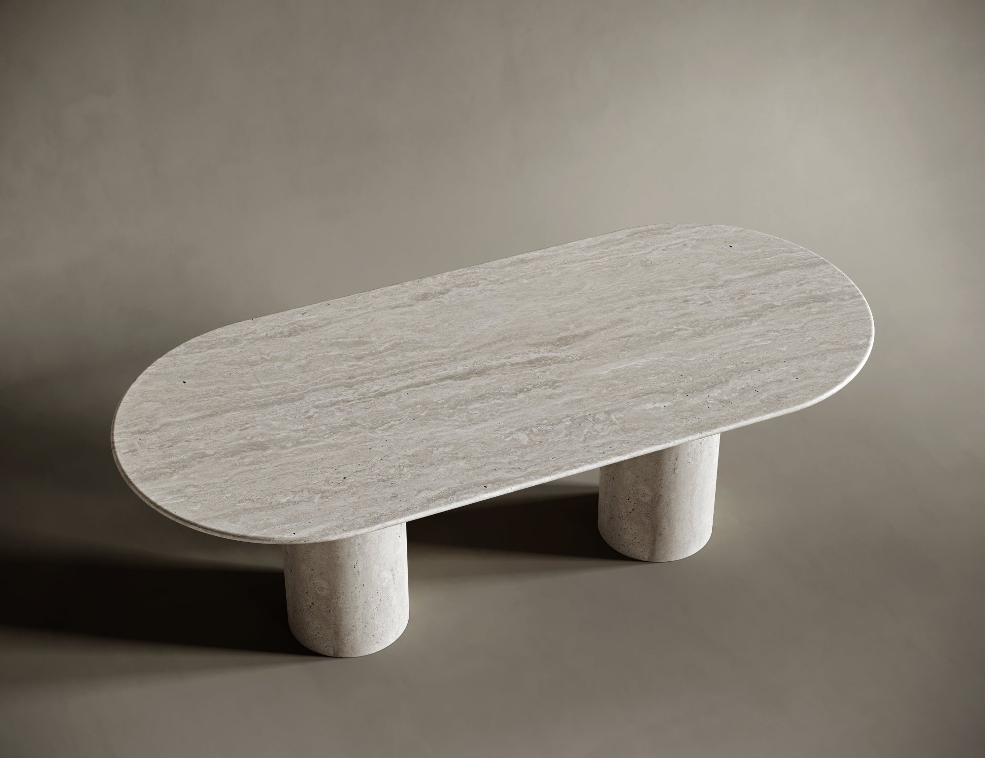 Oval Travertine Dining Table - Cylindrical Legs