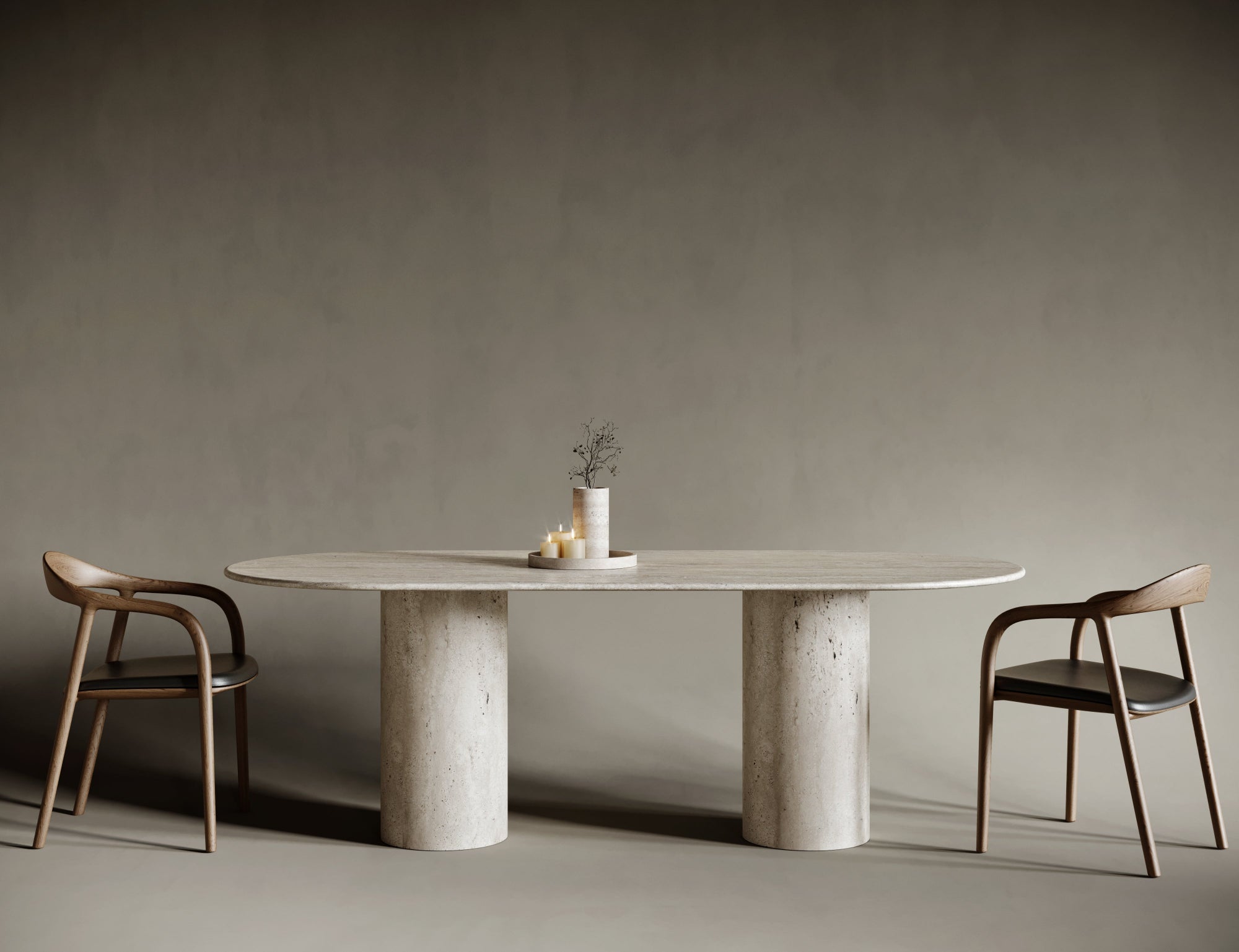 Oval Travertine Dining Table - Cylindrical Legs