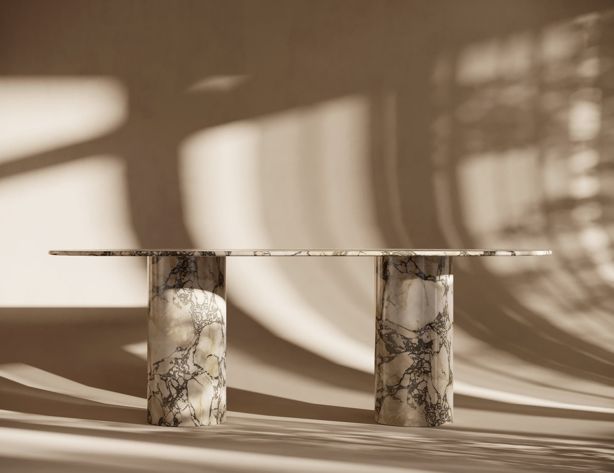 Calacatta Viola Marble Oval Dining Table - Cylindrical Leg