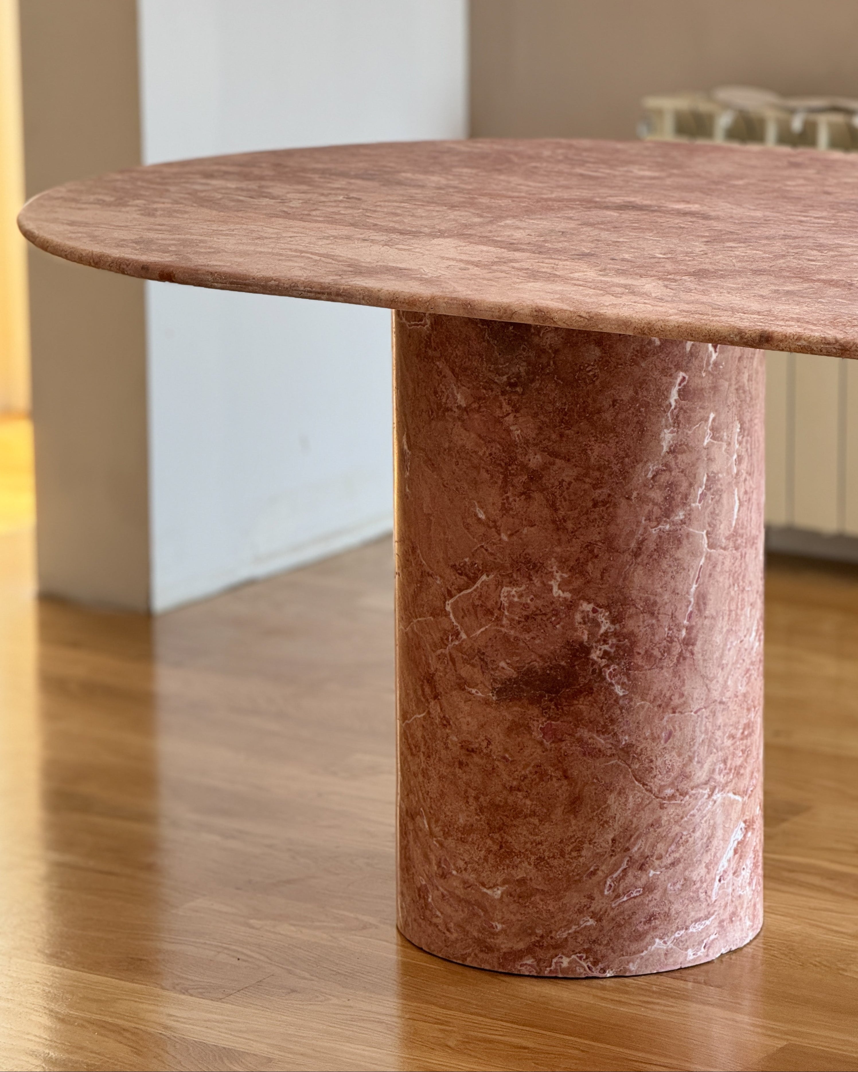Red Travertine Oval Dining Table - Cylindrical Legs