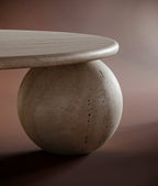 3 Ball Round Travertine Coffee Table
