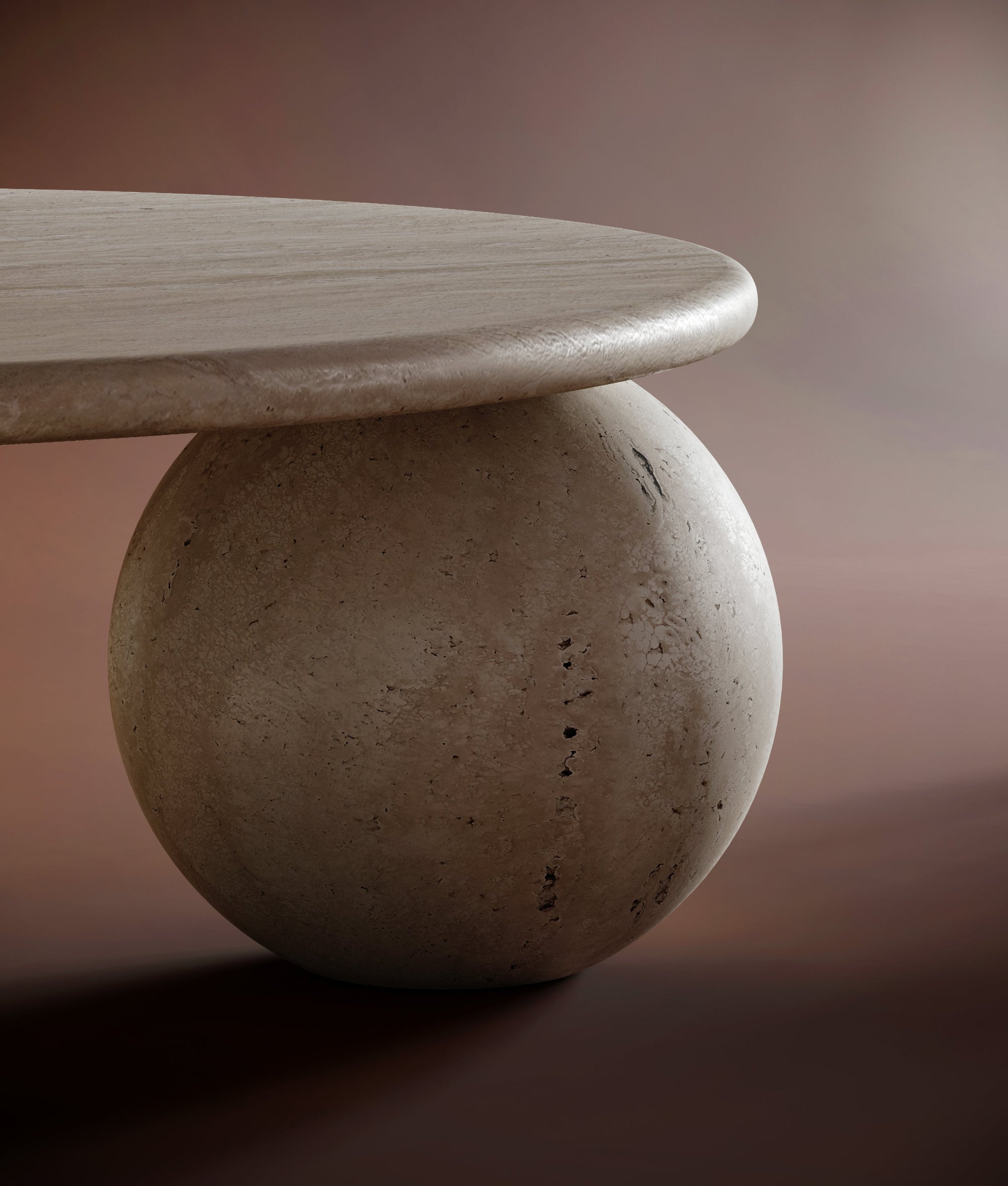 3 Ball Round Travertine Coffee Table