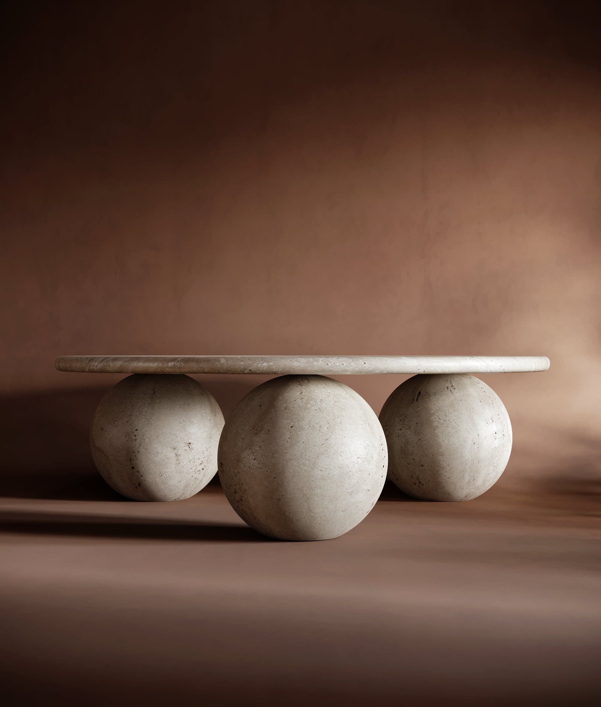 3 Ball Round Travertine Coffee Table
