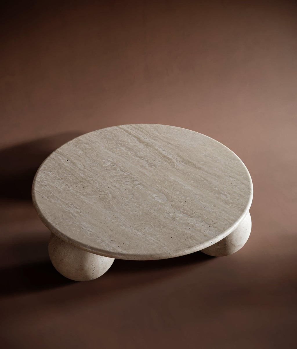 3 Ball Round Travertine Coffee Table
