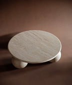 3 Ball Round Travertine Coffee Table