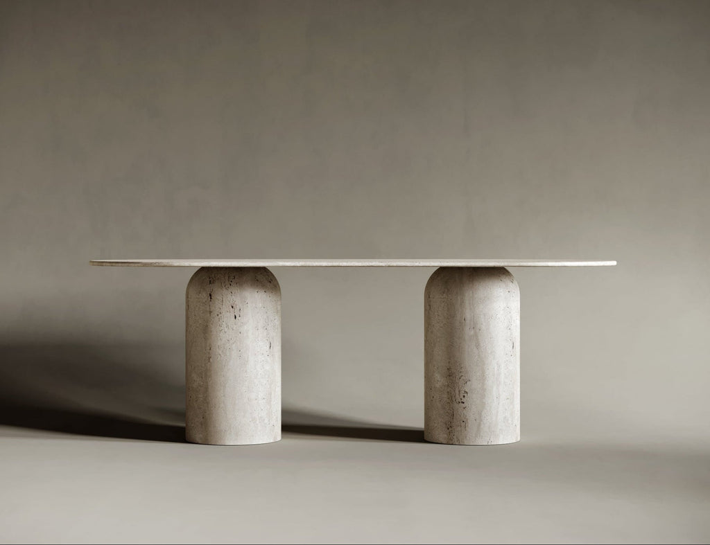 Oval Travertine Dining Table - Rounded Legs