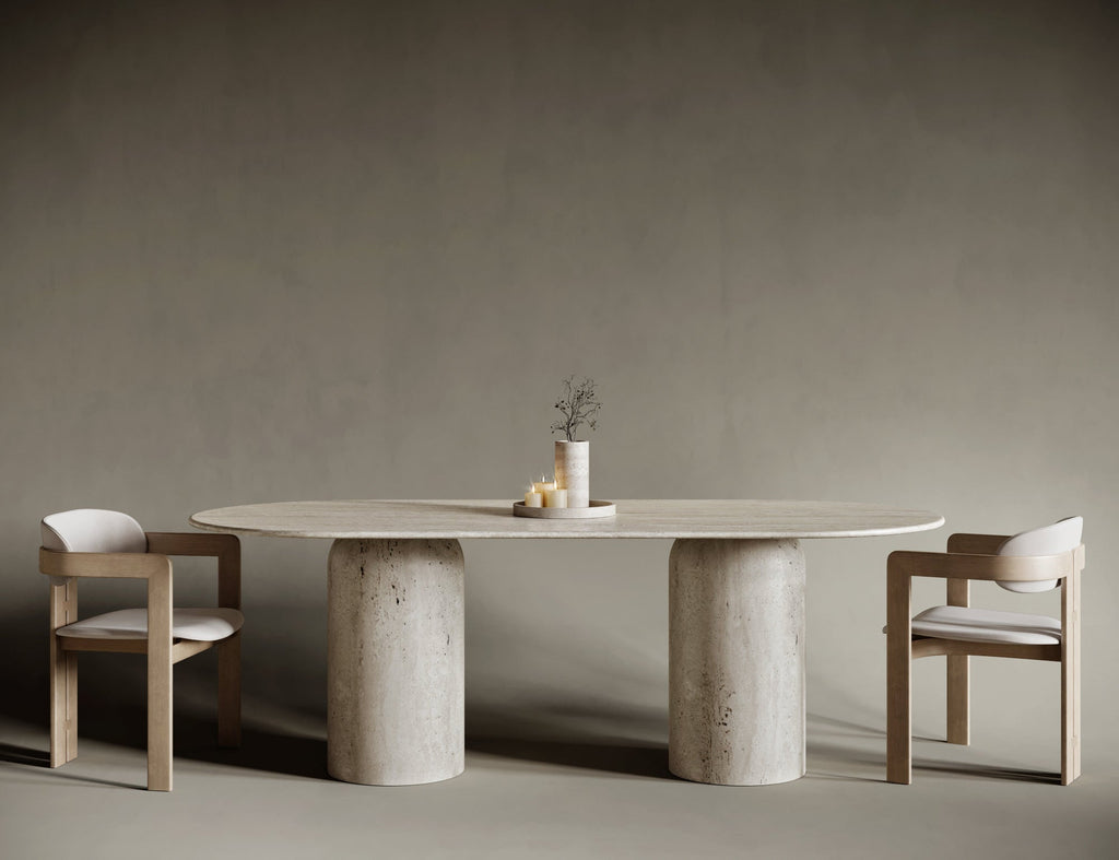 Oval Travertine Dining Table - Rounded Legs