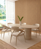 Oval Travertine Dining Table with Smooth Cylinder Base