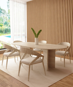 Oval Travertine Dining Table with Split-V Pedestal Base